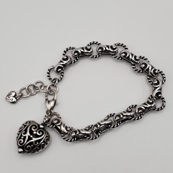 Brighton Bibi Heart Thick Ornate Chain Silver Plate Bracelet 7-8" - Picture 4 of 9